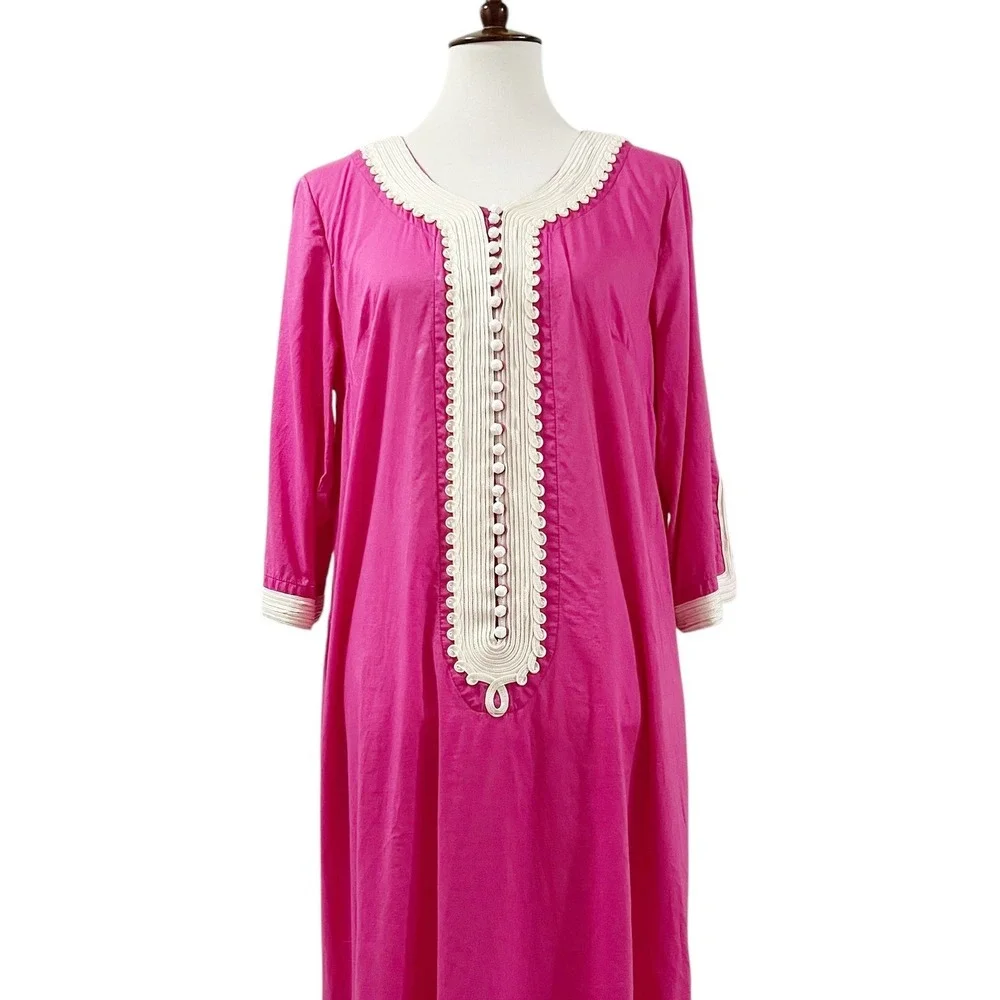 Soft Surroundings Fuchsia Maxi Dress White‎ Ornate Trim Size Medium - Picture 6 of 13